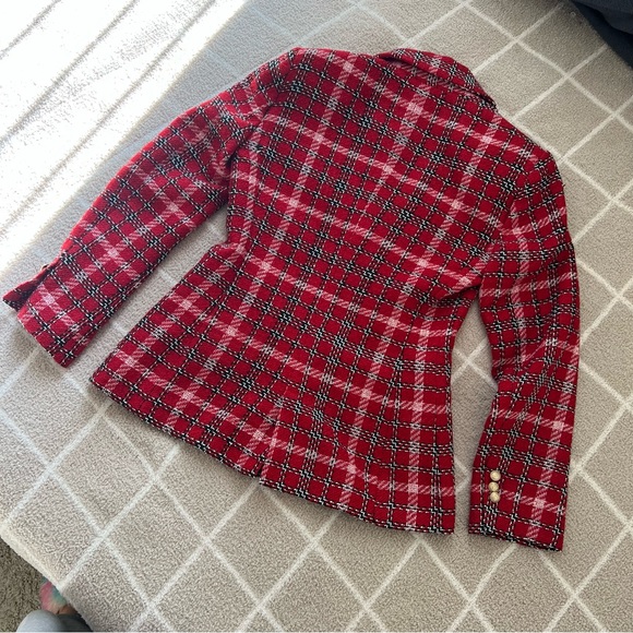 NWOT ZARA Red Plaid Tweed Double Breasted Blazer - Picture 7 of 8